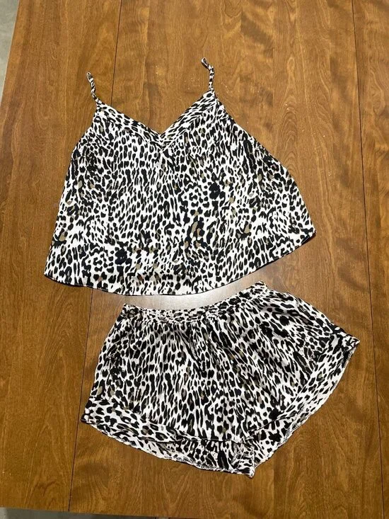 ASOS Leopard Print Satin Tank Shorts Pajama Set Leopard Cheetah Animal Print 6 - Picture 1 of 9